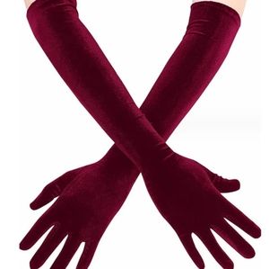 Gorgeous Burgandy Wine Velvet Elbow Length Opera Gloves